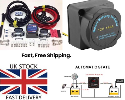 Split Charge Relais Kit Cargo 12 V 140 AMP VSR mit 10 mm 70 AMP Kabel (1M Kabel)