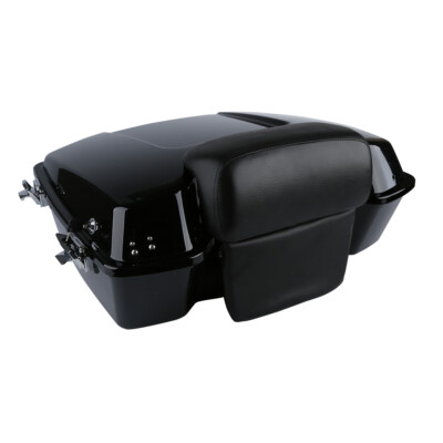 Vivid Black Chopped Pack Trunk W/ Backrest Fit For Harley Tour Pak Touring 97-13