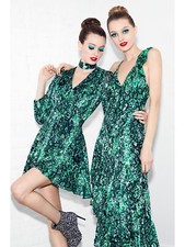 Alice + Olivia  Rita Printed Green Blouson Mini Dress Size 4 NWT