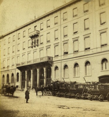 Switzerland Basel Hotel Drei Könige Les Trois Rois Stagecoach Stereo Photo 1865