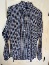 PETER MILLAR COLLECTION MEN'S LONG SLEEVE BLUE PLAID COTTON SHIRT -SIZE XL 370