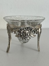 Glass Trinket Candy Dish Bowl Silver Metal Footed Holder Celestial Vintage