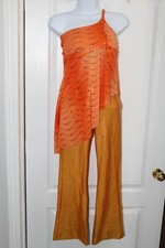 Kelle Orange Dance Costume 2 Piece Jazz Size Child Large Seguins Top Glittery Pa