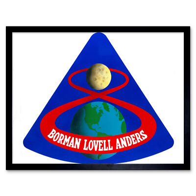 Weltraum NASA Apollo 8 Mission Emblem Abzeichen Patch Gerahmter Druck 30x40 cm