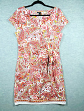 Talbots Womens Paisley Dress Size L Stretch Side Tie Colorful Coastal Beach NWT
