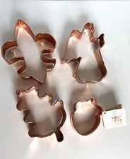 Lot of 4 Copper Cookie Cutters Fleur-De-Lis ( Boy Scout ), Leaf, Angel, Acorn