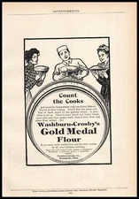 1901 Washburn Crosby's Gold Medal Flour Count The Cooks Cartoon Vintage Print Ad