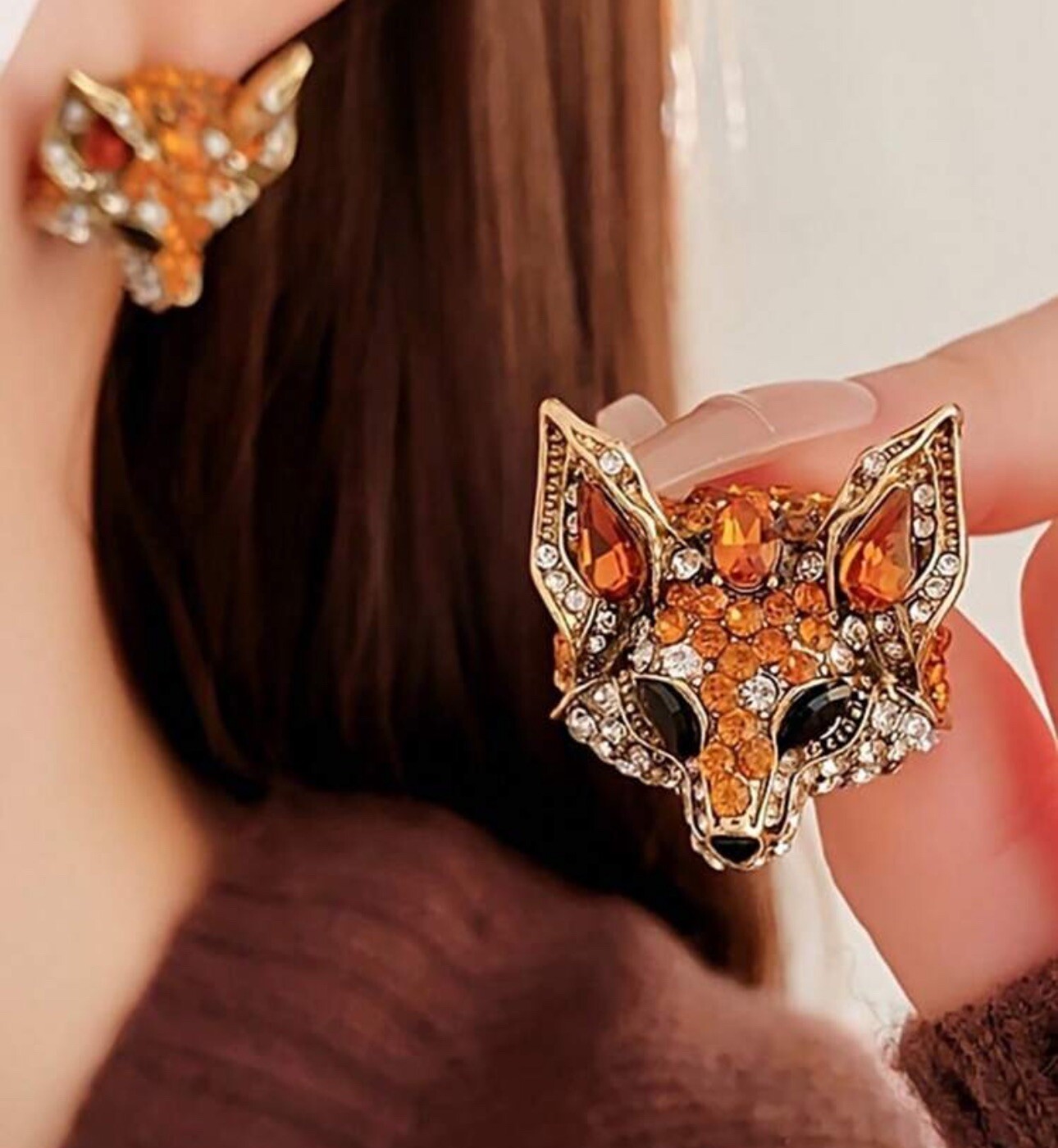 Crystal Pave Fox Earrings Sparkle Woodland Fox Stud Jewelry Animal Boho Gift NEW