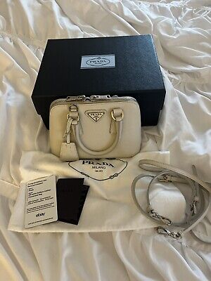 Prada Off White Saffiano Leather Mini Promenade Crossbody Bag