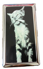 Smoking Cat 100's Size Cigarette Case with built in lighter Wallet