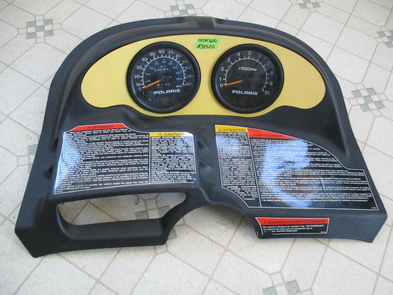 00 Polaris XC 600 Indy Snowmobile Dash Gauges Gauge Pod Speedometer