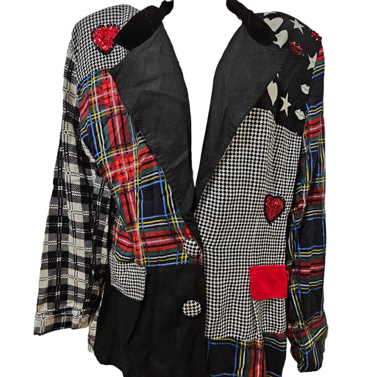 Vintage 80s Surya Blazer Jacket Womens Size M Black White Red Check Plaid  Funky
