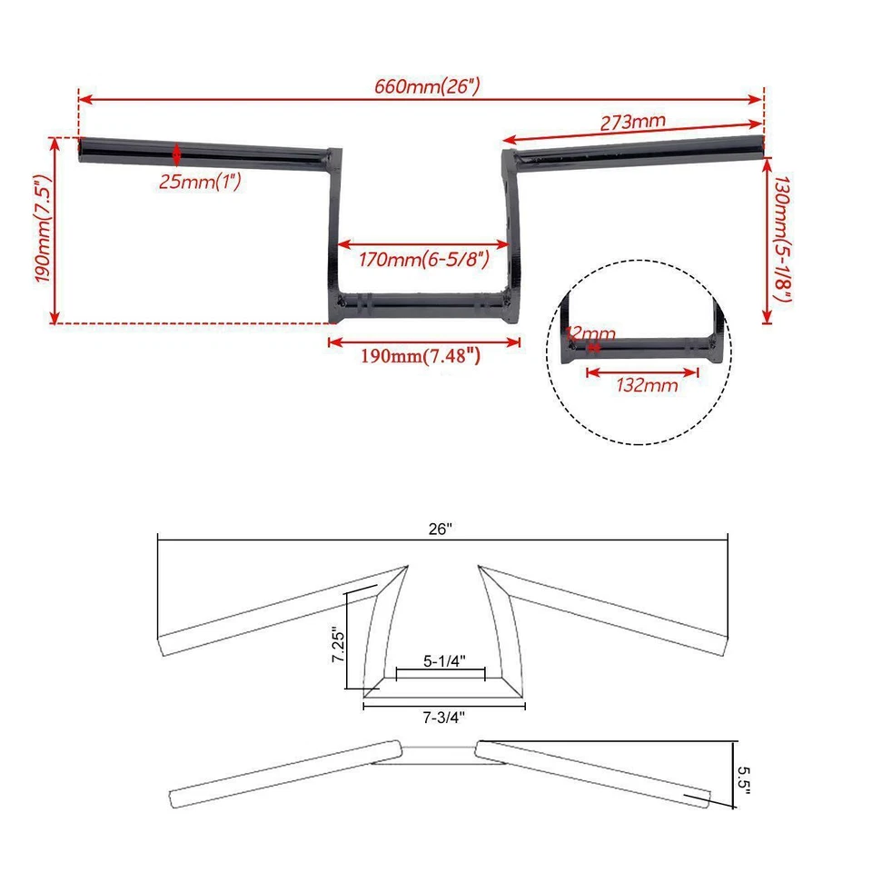 Motorcycle 1'' Handlebars Z Bar Drag Bars Fit For Yamaha Suzuki Honda Harley - Изображение 4 из 4