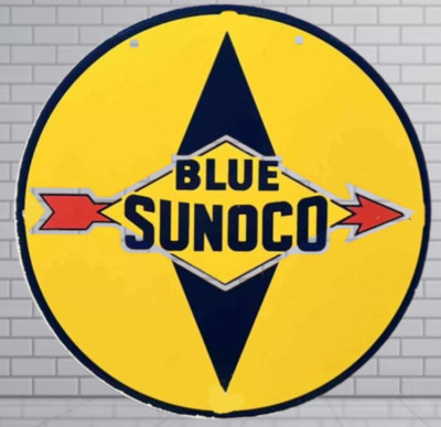 Sunoco Oil Rare Porcelain Enamal Heavy Metal 30  inches Double Side