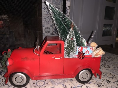 Vintage Big Red Metal Truck W Large Christmas Tree Accessories Ebay