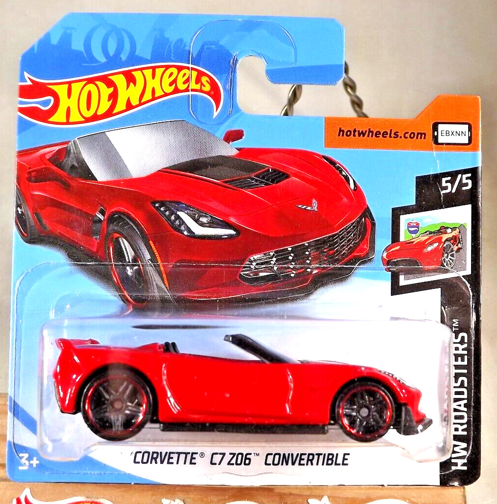 2019 Hot Wheels #95 HW Roadsters 5/5 CORVETTE C7 Z06 CONVERTIBLE Red  Short Card