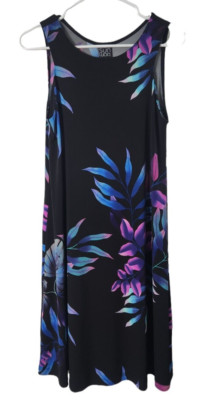Clara Sun Woo Womens XS Sleeveless A-Line Dress Floral Black Blue Purple
