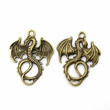 Antique Bronze Dragon Charms Pendants Mythical Creatures 35mm x 28mm 10pcs D2