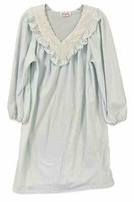 Vanity Fair Nightgown Women Small Pale Blue Lace Long Sleeve Nylon Modest Lounge