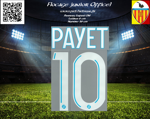 Flocage OM Payet 10 – Maillot Extérieur 2020/23 – Thermocollant Officiel Monblason
