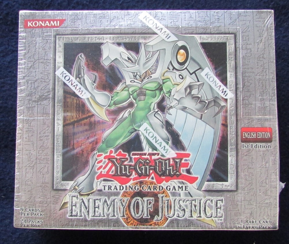Booster Box YuGiOh Enemy of Justice trading card — raw and PSA graded price guide