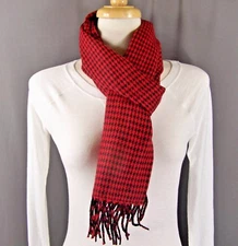 Red Black scarf houndstooth check plaid scarf 64" long winter wrap super soft