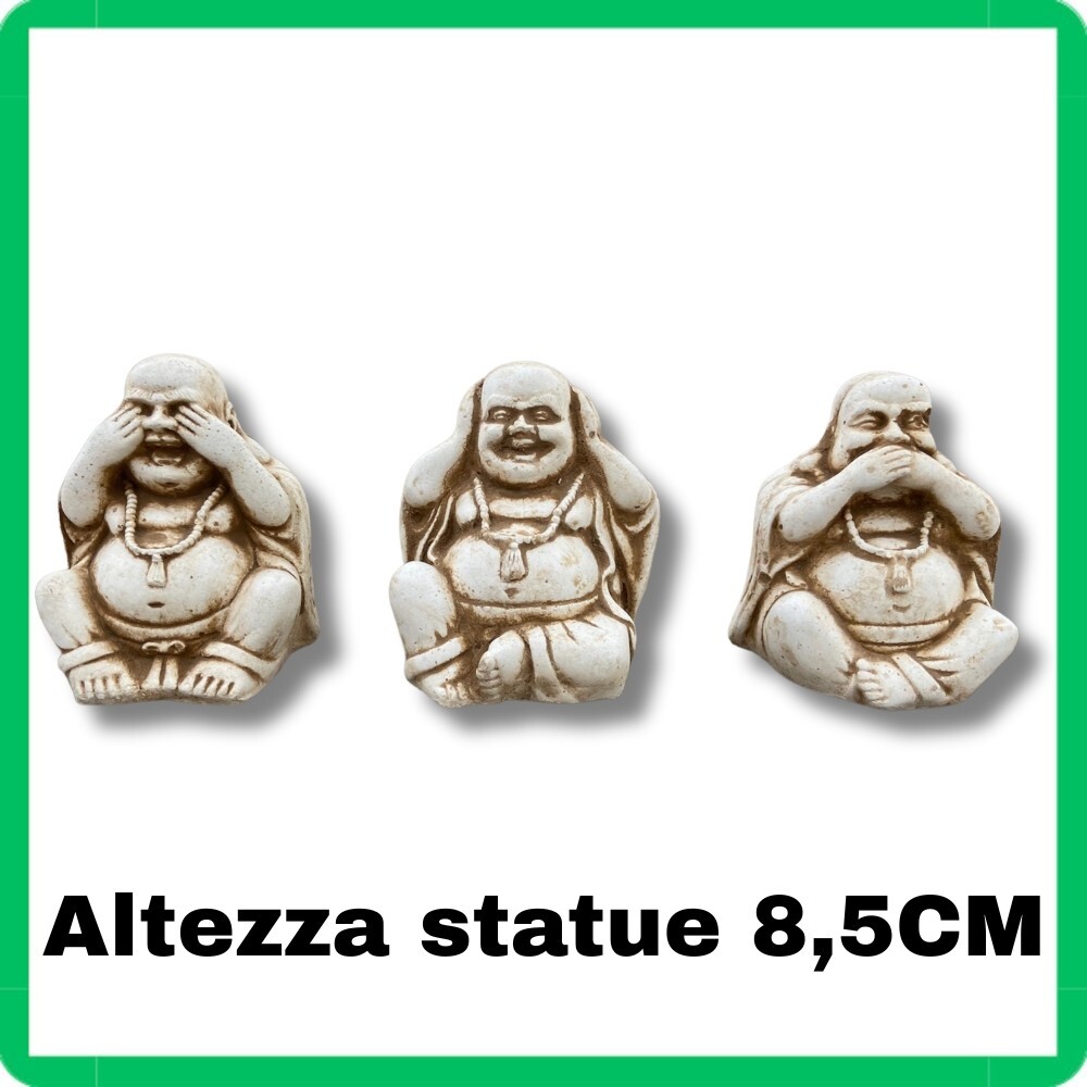 Offerta Set 3 Buddha in Cemento 8,5cm - Statuette Giardino e Casa