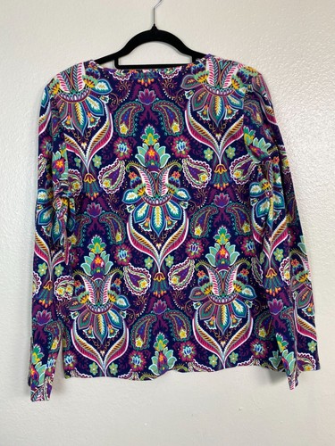 Talbots Womens Long Sleeve Paisley Tee Shirt Size Large Boho Floral Multicolor - Picture 16 of 24