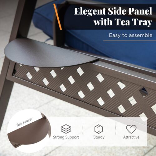 3-Seat Porch Swing Outdoor Heavy Duty Patio Chairs with Canopy Cushion Blue - Picture 4 of 9