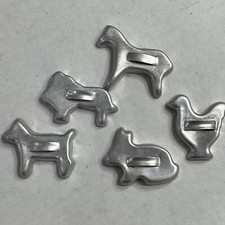VINTAGE TOY ALUMINUM COOKIE CUTTERS 5, BUNNY, LION, CHICKEN, DOG, SHEEP