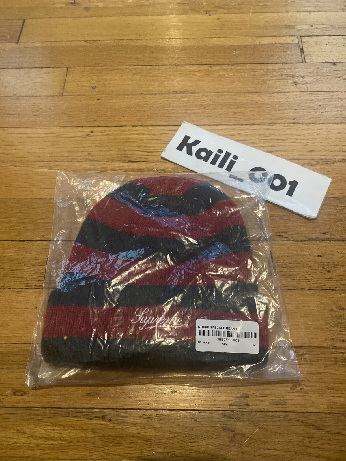 Supreme Stripe Speckle Beanie FW19 rouge Freddy C