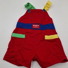 Vintage OshKosh Bgosh Colorblock Shortalls Red Yellow Blue Toddler Size 6-9 Mths