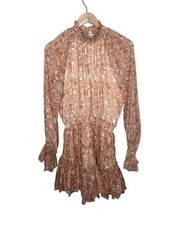 Fate Paisley Boho Orange Long Sleeve Smocked Waist Mini Dress Size Large