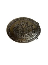 Vintage Western Engraved Silver Tone Oval Belt Buckle Ornate Scrollwork Classic