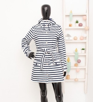 Helly Hansen Lyness Rain Coat Waterproof Belted Striped Nautical Jacket Womens S