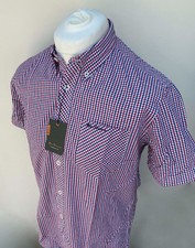 Image of Ben Sherman Mens Red Striped Check Short Sleeved Cotton Shirt M 40-42" New