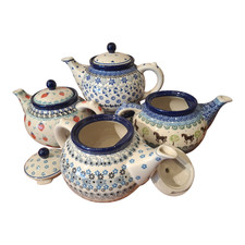 Teekanne-1,2L für 6 Tassen, Bunzlauer Keramik, MARIENKÄFER, FISCHE, ERDBEEREN