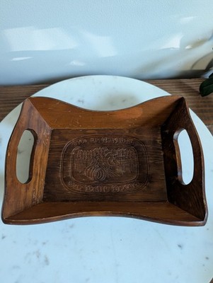 Vintage Carved Wood Tray  Give Us This Day Our Daily Bread  Cottage Decor