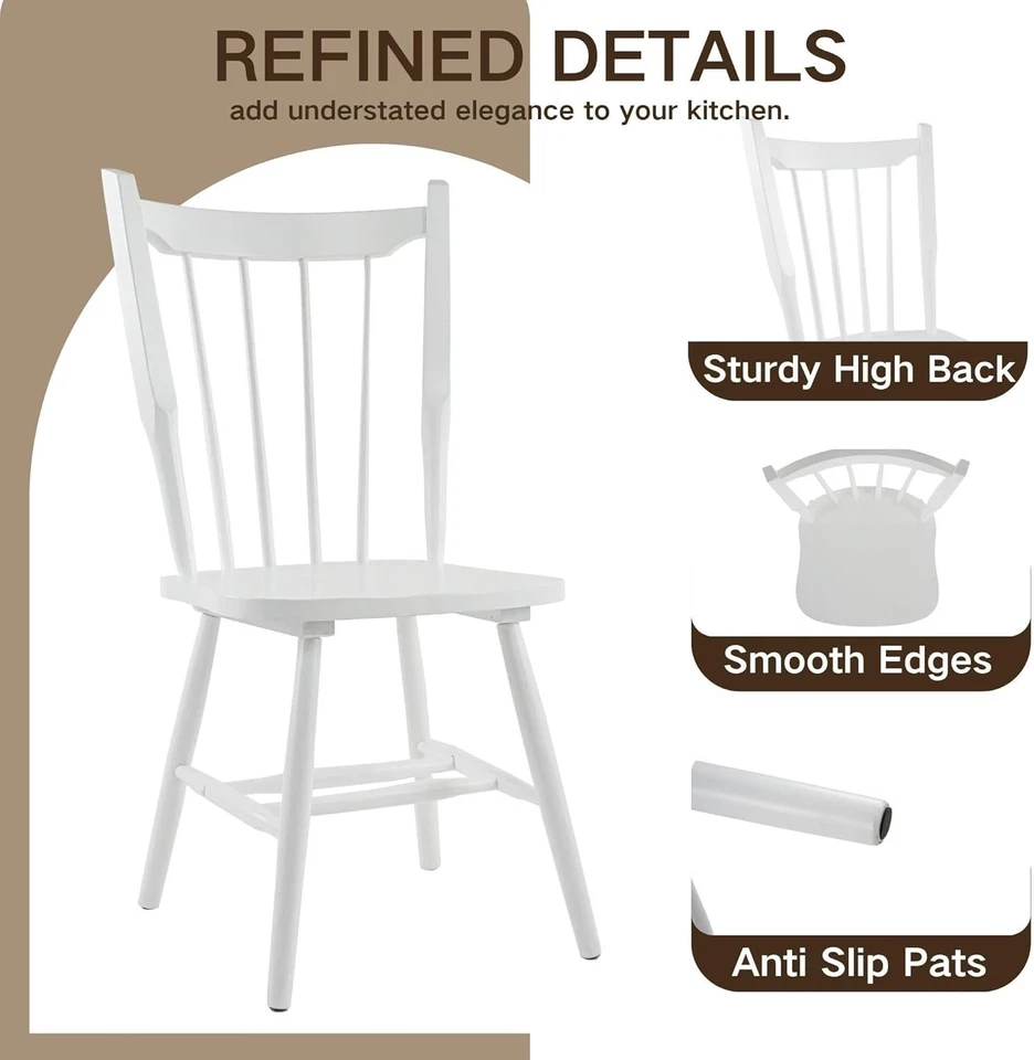 WAHSON — белые виндзорские деревянные обеденные стулья — набор из 2 - Изображение 4 из 4