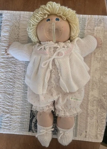 HTF Vintage Cabbage Patch Lemon Blonde Loop Hair Blue Eyes Paci Clothes P  Tag