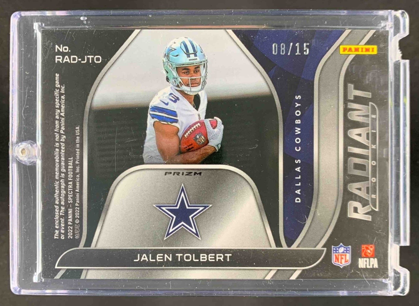 Jalen Tolbert 2022 Panini Spectra Radiant Rookie Patch Signatures RC Auto /15 view 2