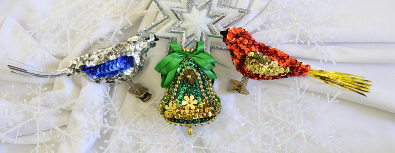 Vintage & New Clip On Birds Sequin Covered Christmas Ornaments