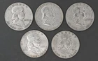 Lot of 5 Franklin Half Dollars.  Ungraded, circulated Lot 2545-54