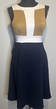 MAEVE Anthropologie Color Block Navy Carmel White Dress Sleeveless Knit Sz 2