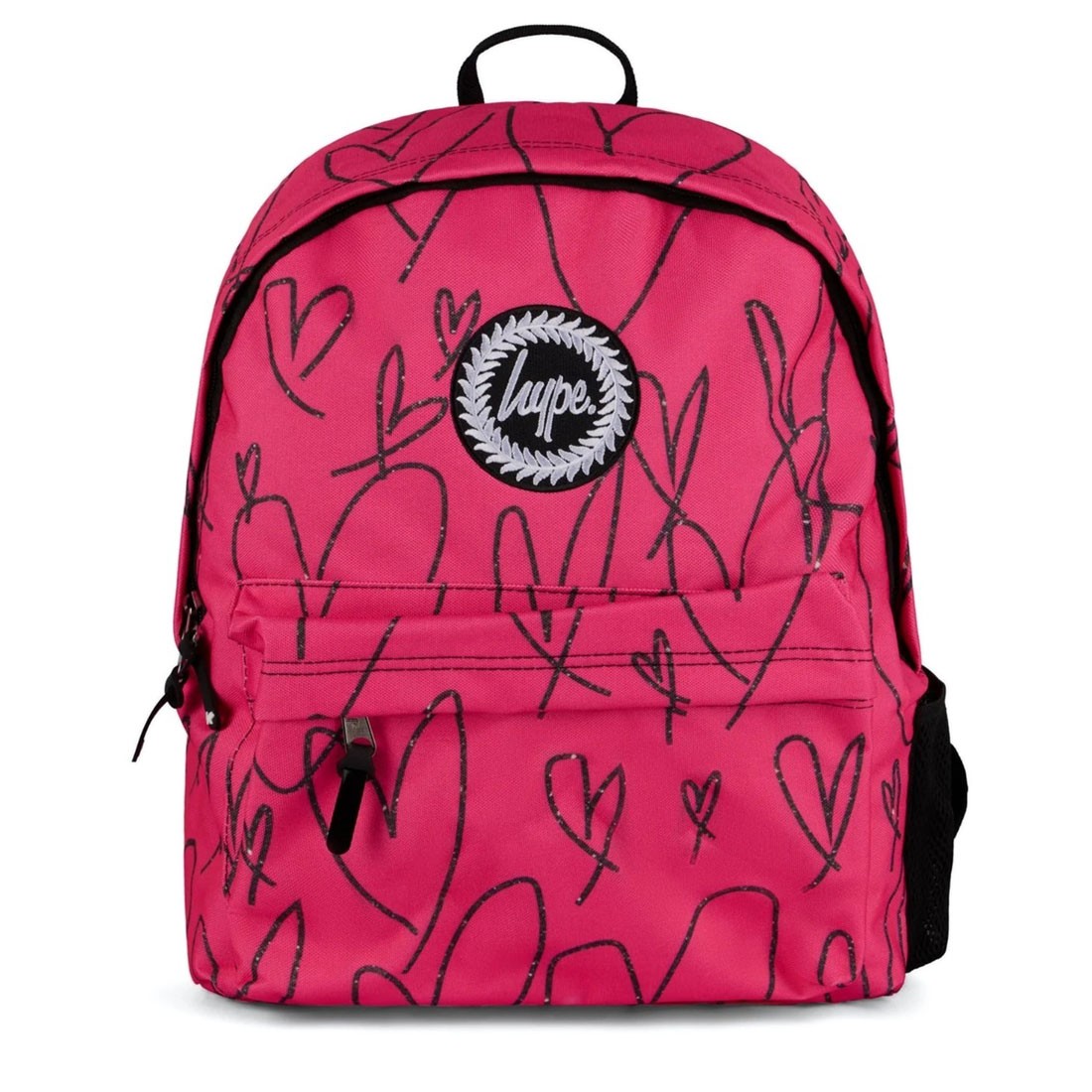 Hype Black Pink Scribble Hearts School 18 Litre Backpack With Bottle Pocket