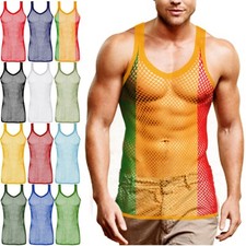 Mens Mesh Net Vests 100% Cotton Breathable String Sleeveless Tank Tops Sports
