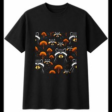 Detailed Raccoon in the Rain Mens T-Shirt Wildlife Black 100% Cotton Animal