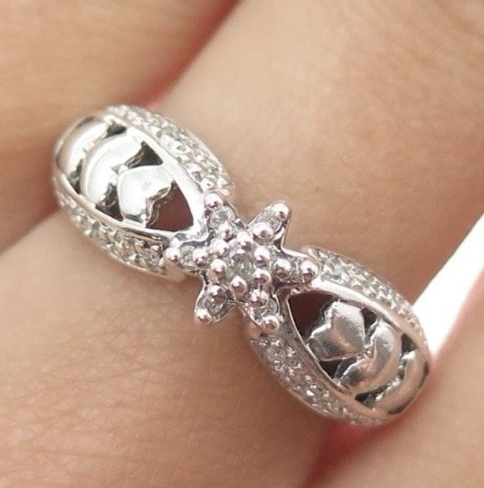925 Sterling Silver Real Round-Cut Diamond Heart Promise Ring Size7