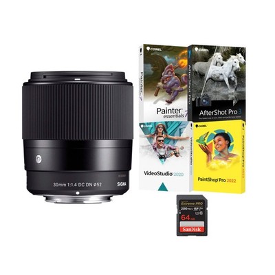 Sigma 30mm f/1.4 Contemporary DC DN Prime Lens Sony E-Mount Bundle
