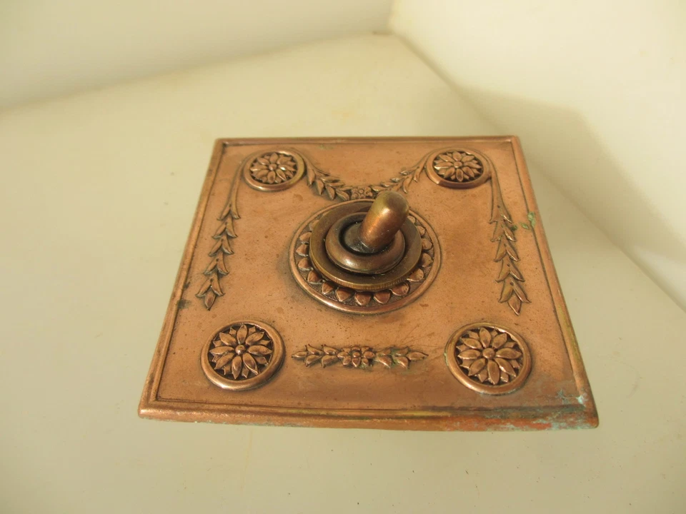 Vintage Brass Light Switch Plate Ceramic Deco Old Antique Toggle Art Deco Copper - Image 2 of 4